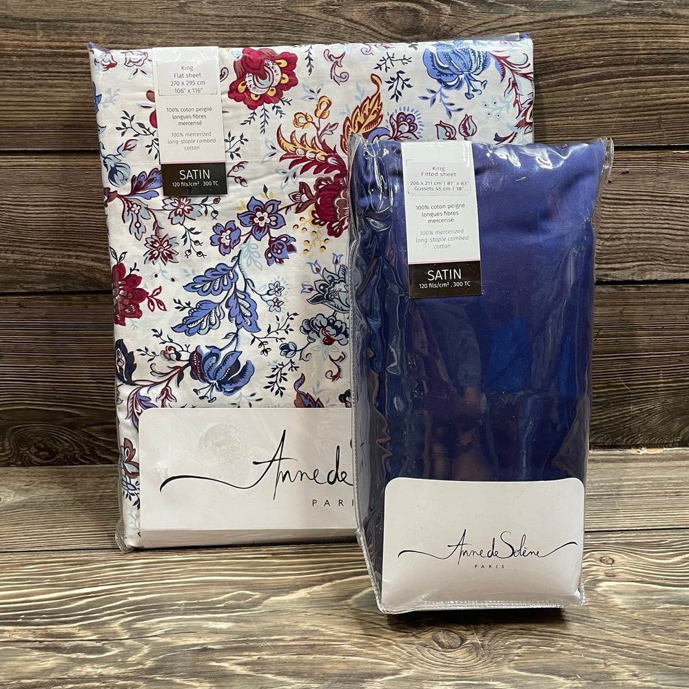 Anne de Solene Paris Fleur de Perse King Flat Sheet & King Fitted Sheet NEW $516